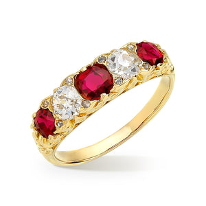Ruby and Diamond Five Stone Ring
