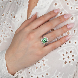 Tourmaline Old Cut Diamond Cluster