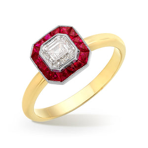 Asscher Diamond and Ruby Ring