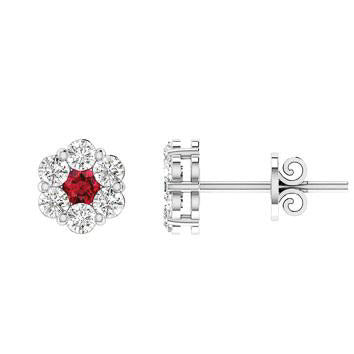 Ruby and Diamond Cluster Studs