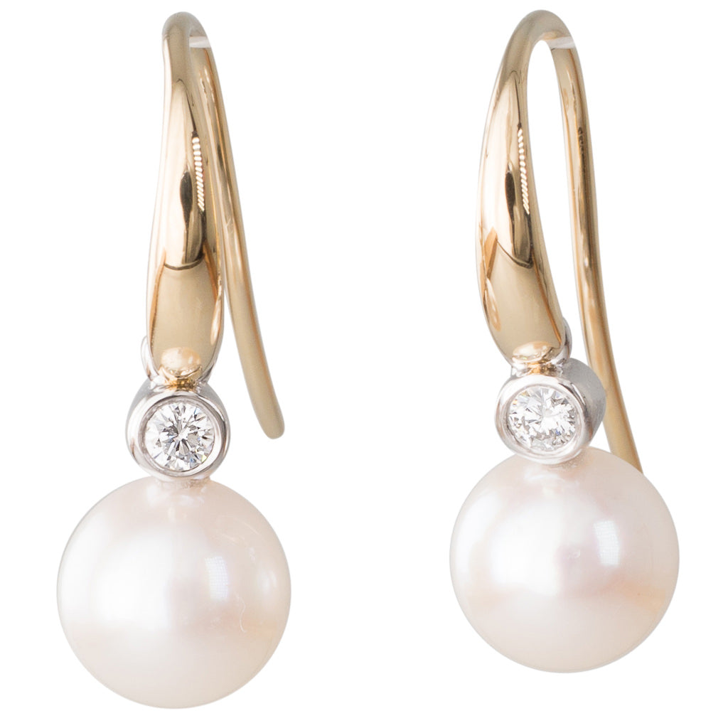 Akoya Pearl & Diamond Hook Earrings