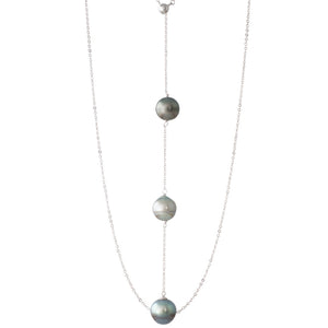 Triple Tahitian Pearl Silver Lariat