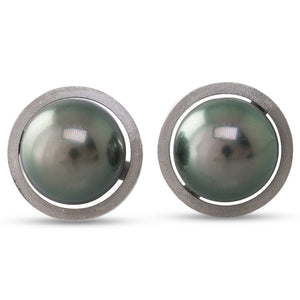 Heavy Bezel Set Tahitian Studs