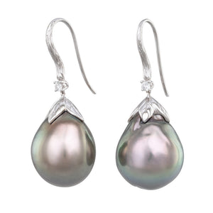 Tahitian Pearl & Diamond Leaf Hooks