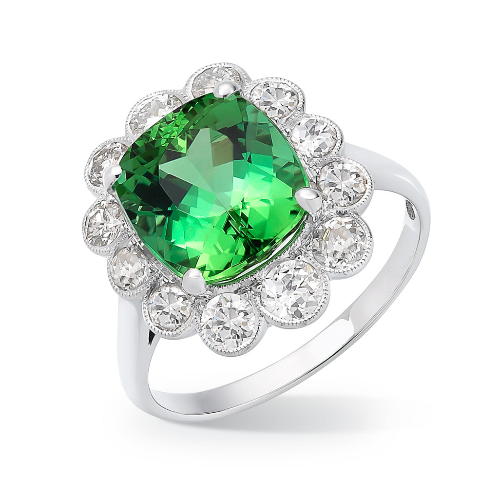 Tourmaline & Old Cut Diamond Cluster