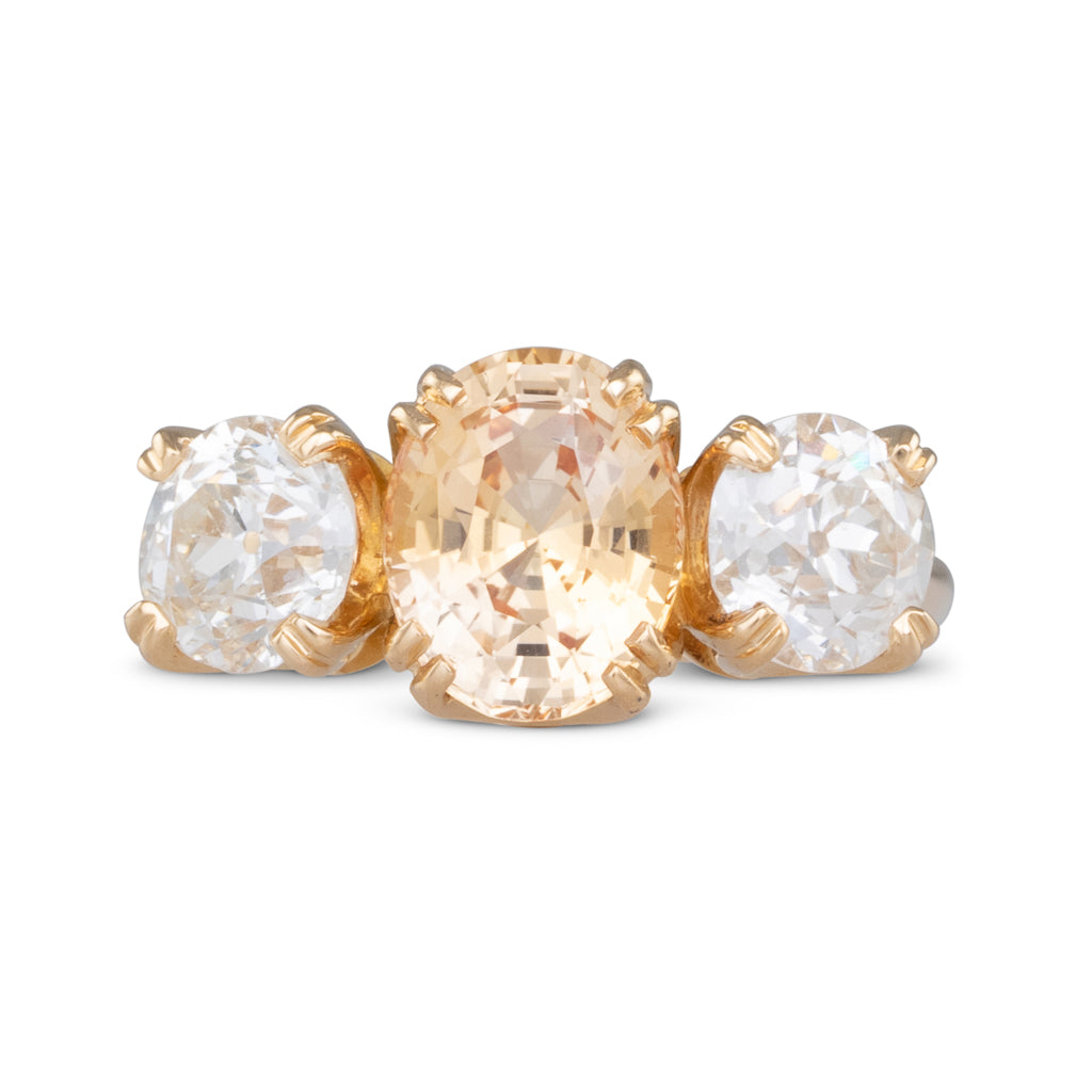 Apricot Sapphire & Diamond Ring