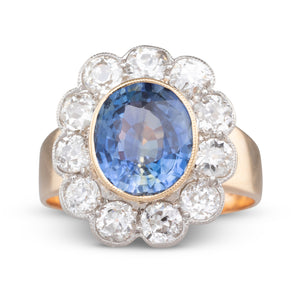 Sapphire and Diamond Cluster Ring