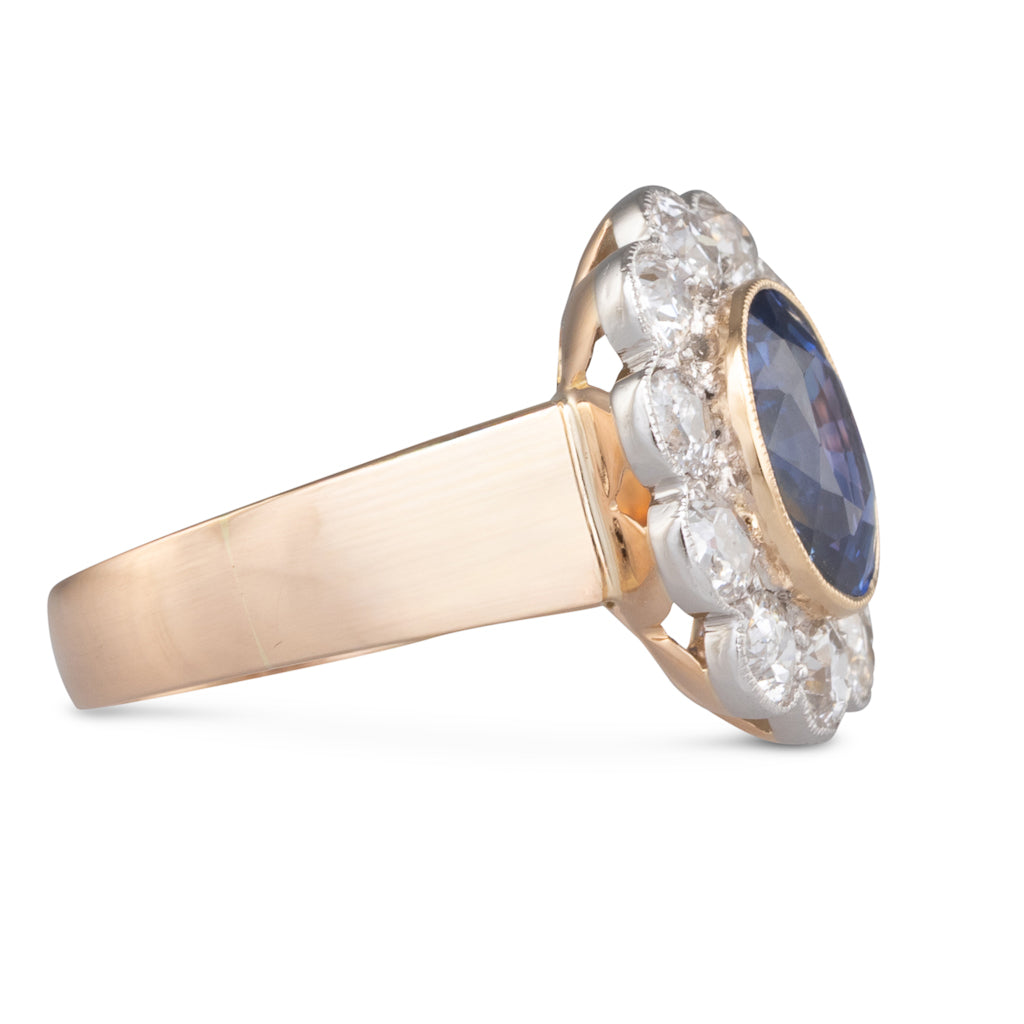Sapphire and Diamond Cluster Ring