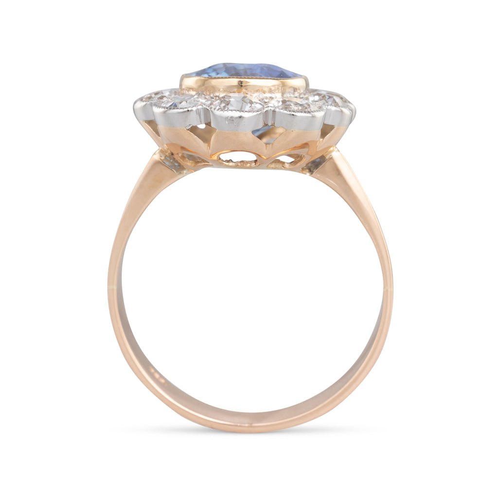 Sapphire and Diamond Cluster Ring