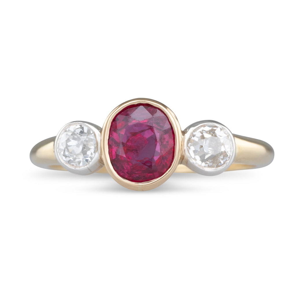 Ruby & Diamond Three Stone Ring