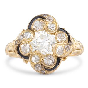 Antique Diamond Ring with Enamel