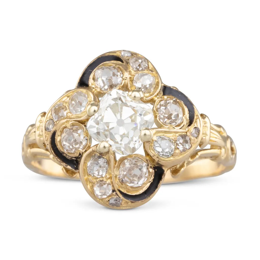 Antique Diamond Ring with Enamel