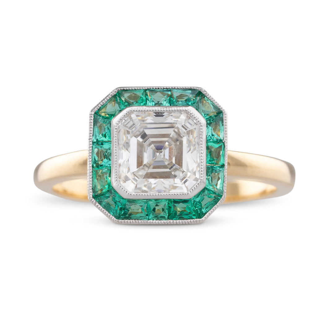 Asscher Diamond and Emerald Ring