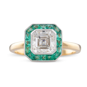 Asscher Diamond and Emerald Ring