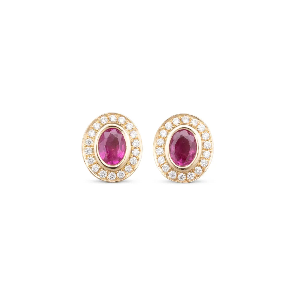 Oval Ruby and Diamond Earrings