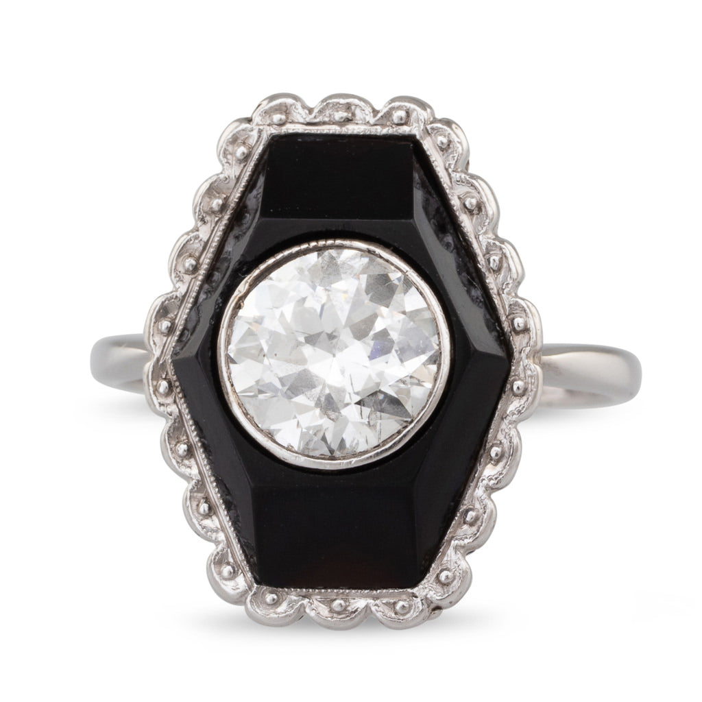 French Onyx and Diamond Ring