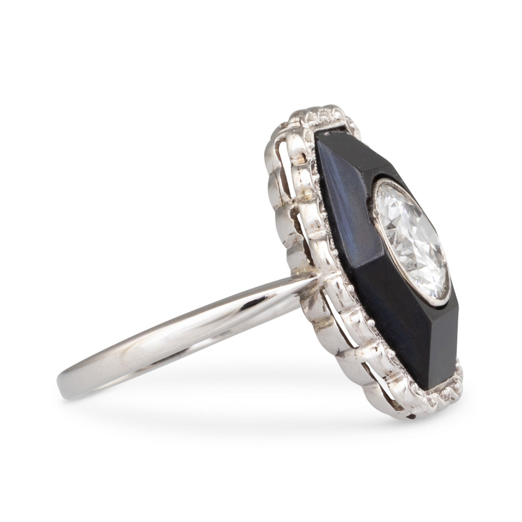 French Onyx and Diamond Ring