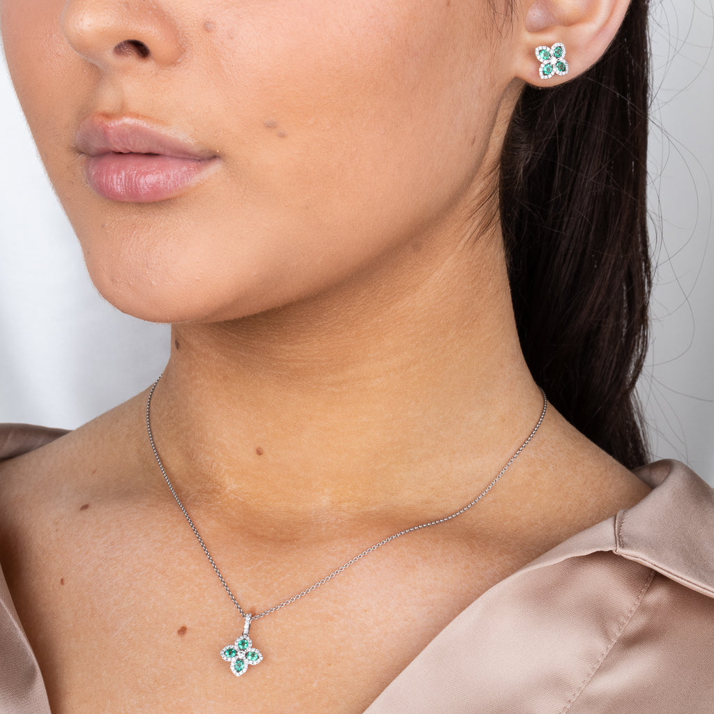 Emerald & Diamond Flower Pendant