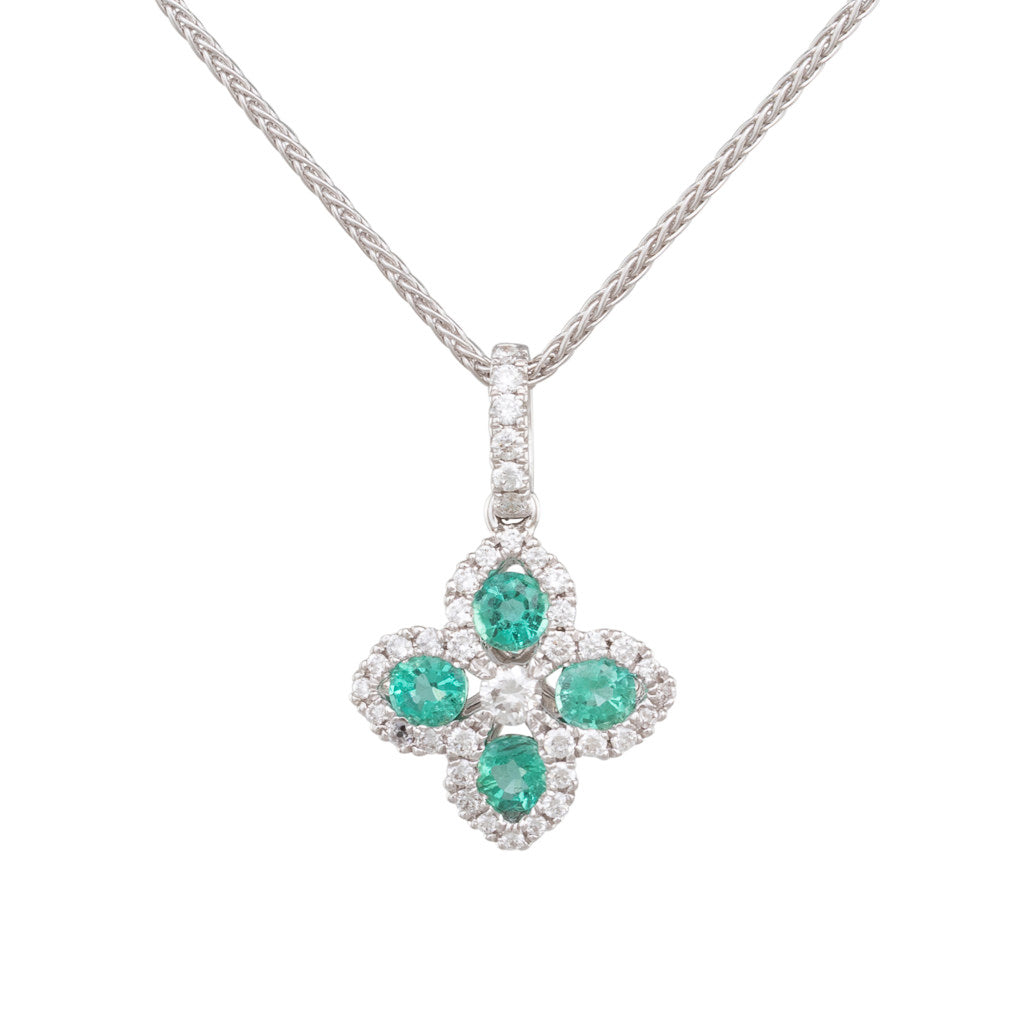 Emerald & Diamond Flower Pendant