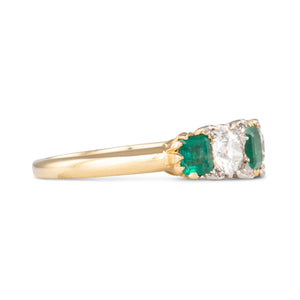 Emerald and Diamond Half Hoop Ring