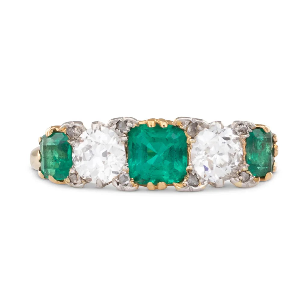 Emerald and Diamond Half Hoop Ring