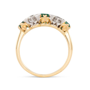 Emerald and Diamond Half Hoop Ring