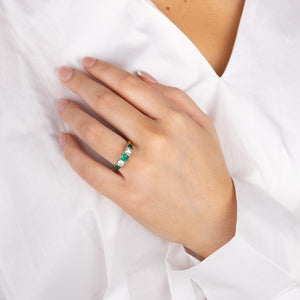 Emerald and Diamond Half Hoop Ring