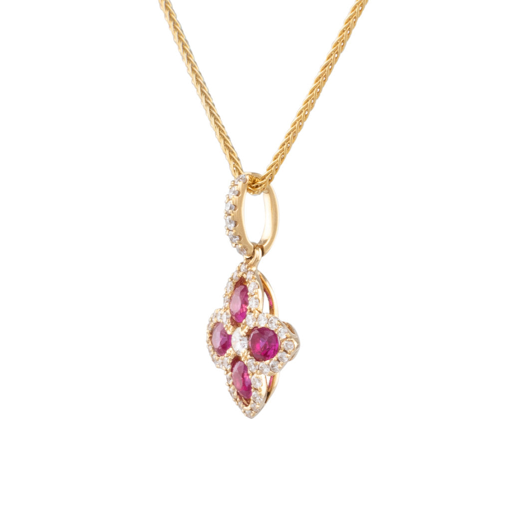 Ruby & Diamond Flower Pendant