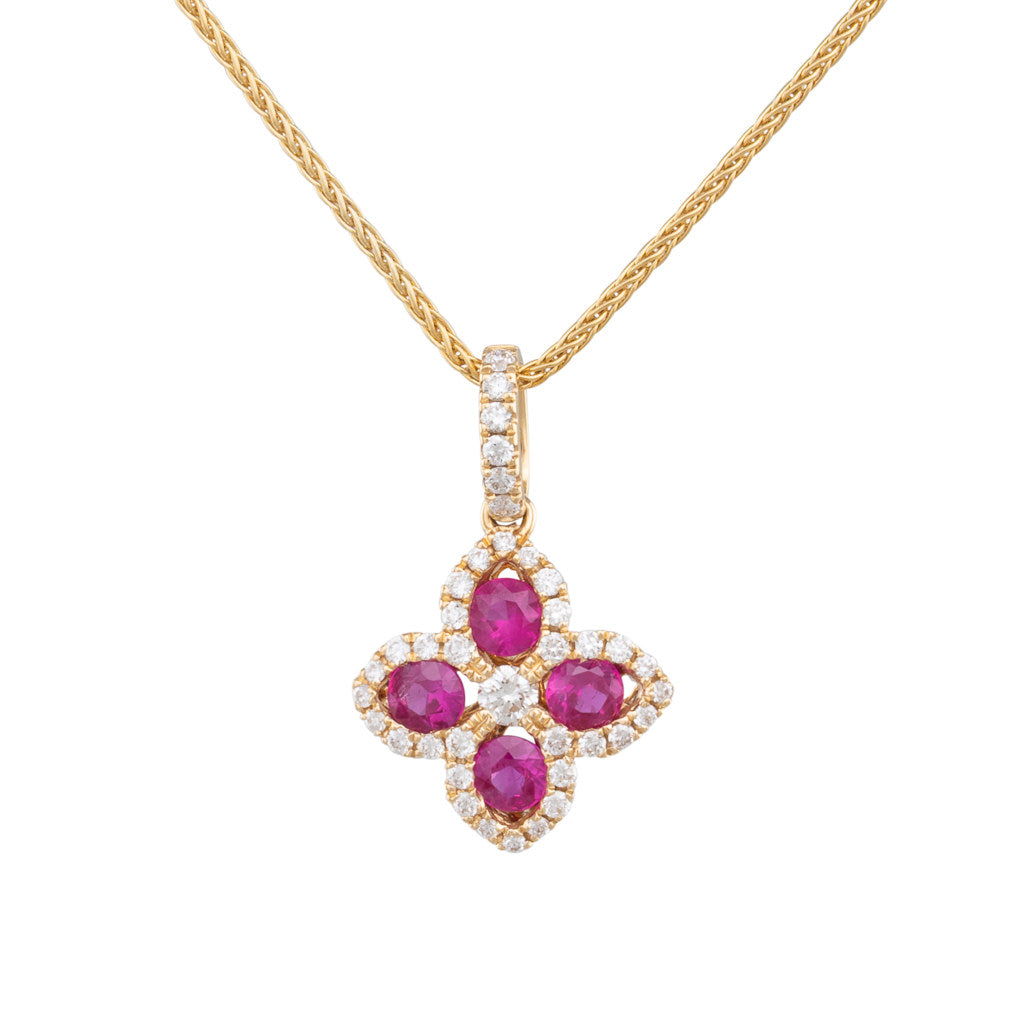 Ruby & Diamond Flower Pendant
