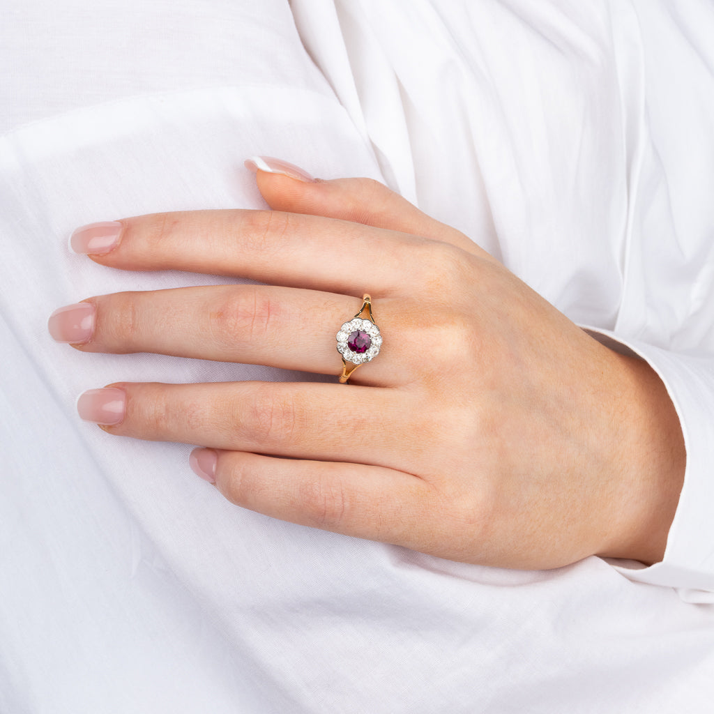 Ruby and Diamond Cluster Ring