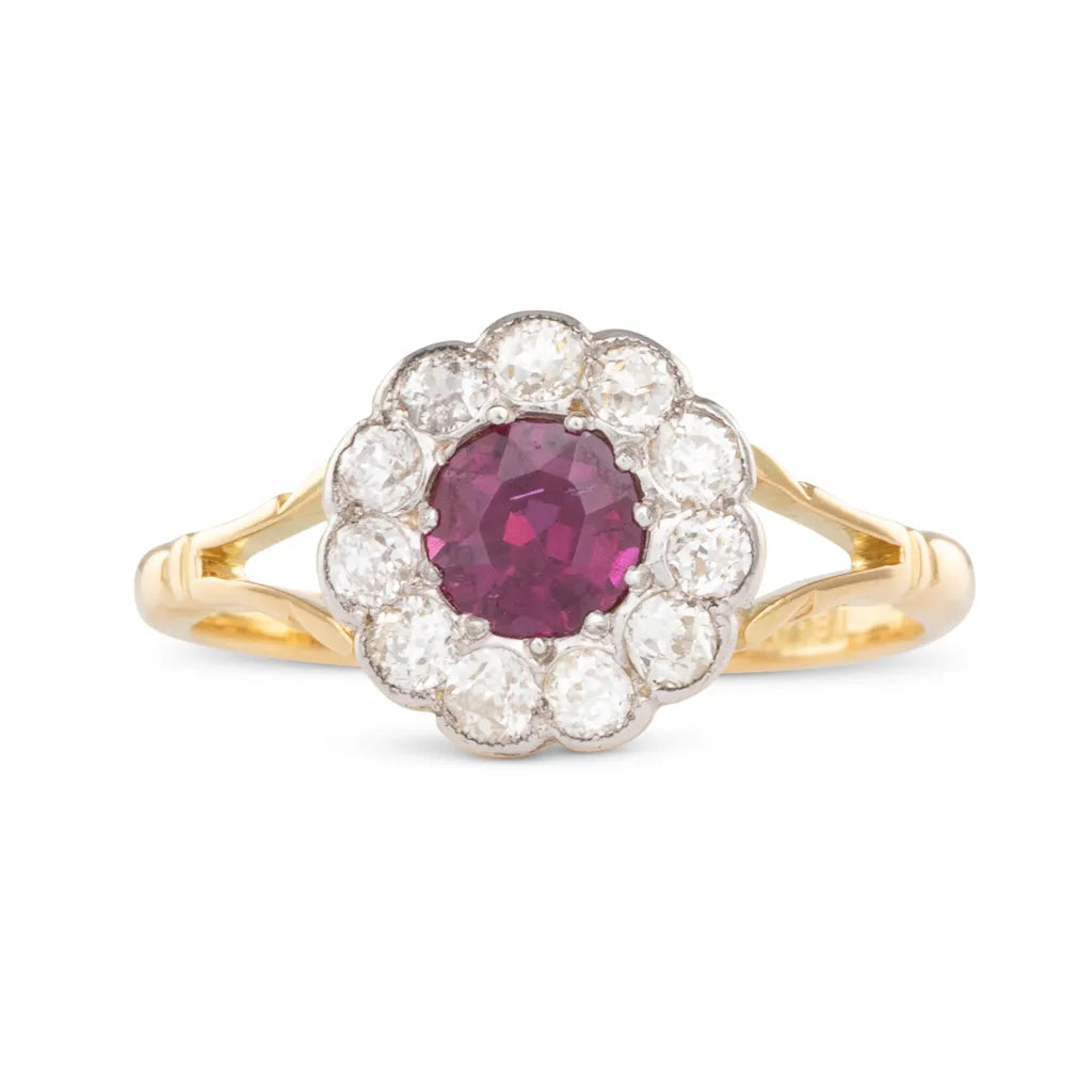 Ruby and Diamond Cluster Ring