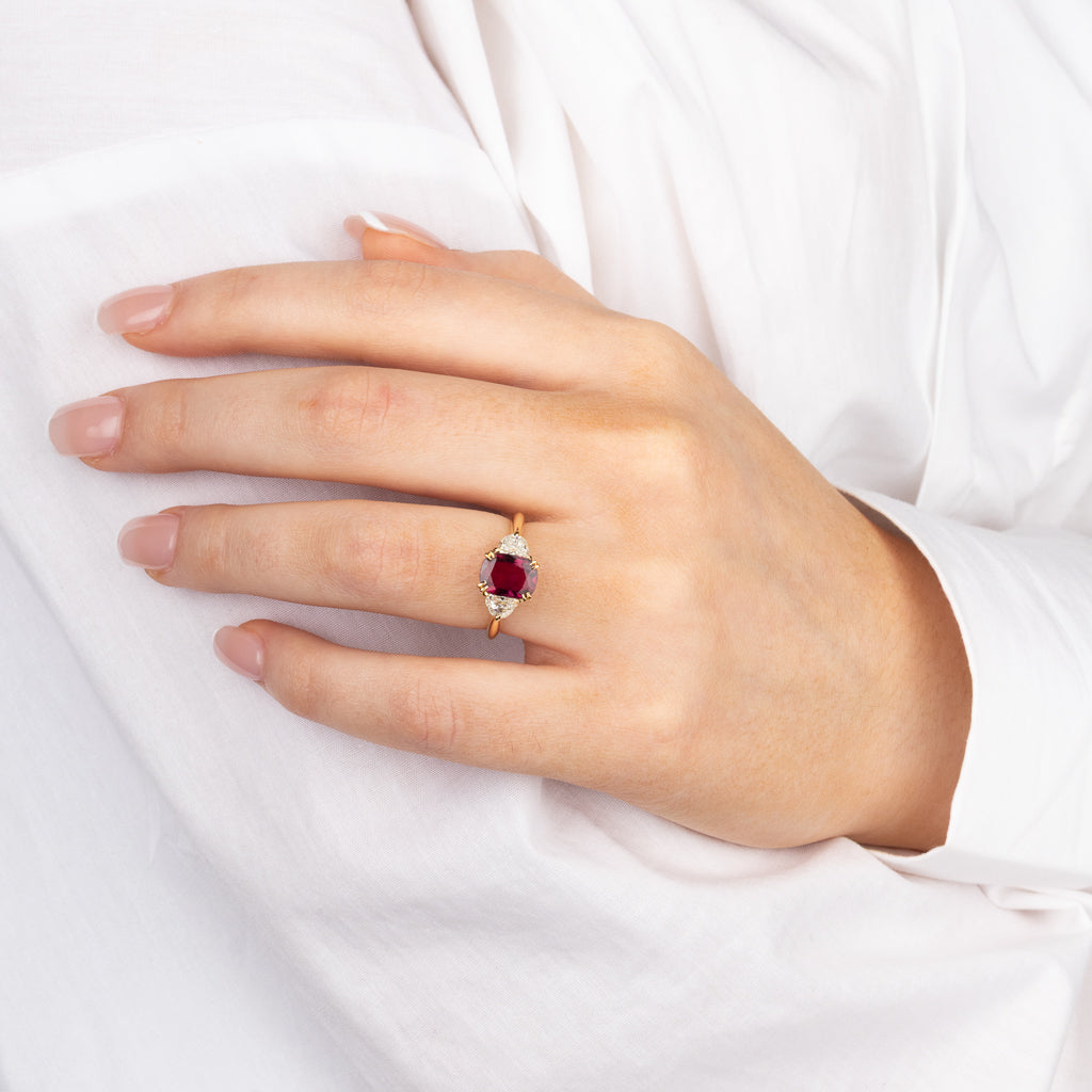 Ruby & Diamond Three Stone Ring