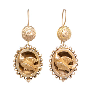 Victorian Gold Earrings with Birds
