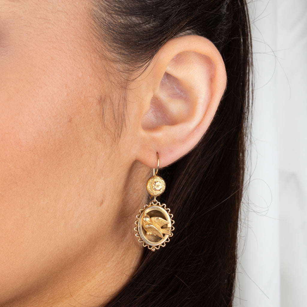 Victorian Gold Earrings with Birds