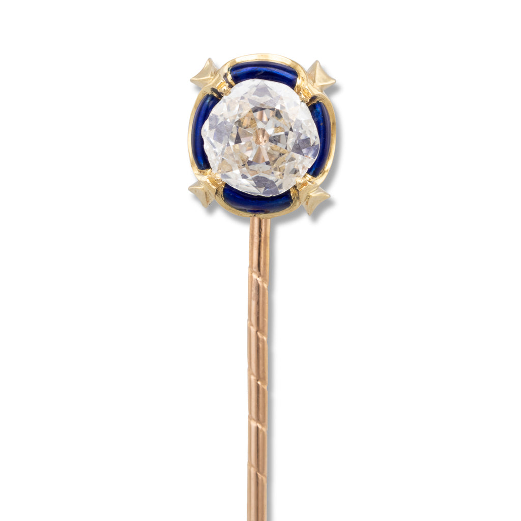 Old Cut Diamond Enamelled Stick Pin