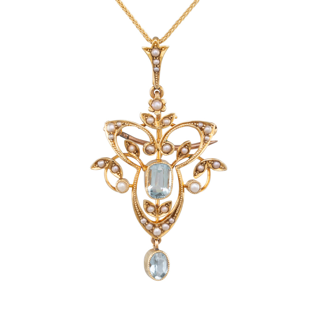 Pendant with Aquamarine & Seed Pearls