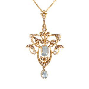 Pendant with Aquamarine & Seed Pearls