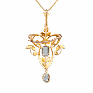 Pendant with Aquamarine & Seed Pearls