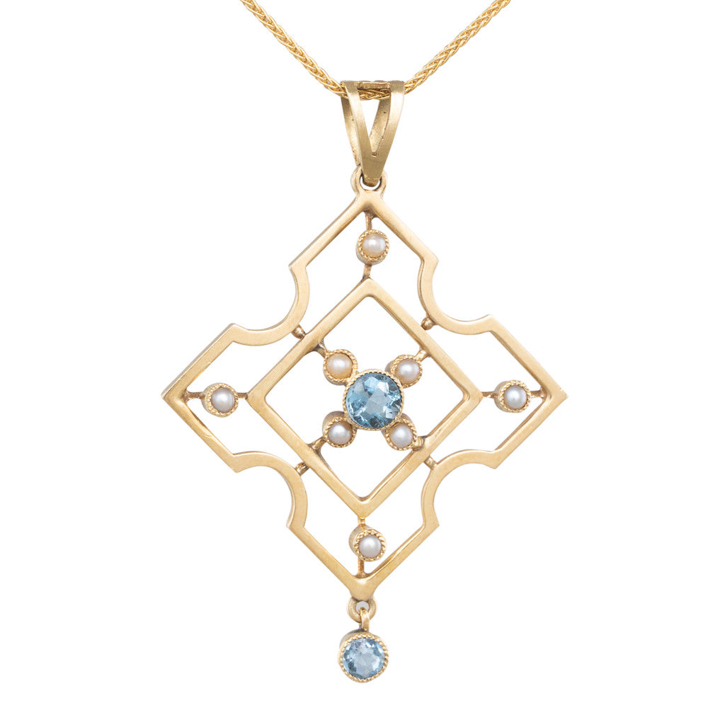 Pendant with Aquamarine & Seed Pearls