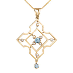 Pendant with Aquamarine & Seed Pearls