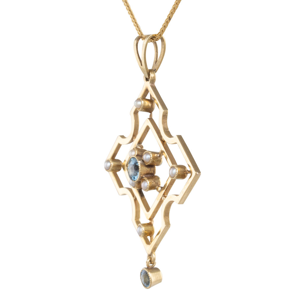 Pendant with Aquamarine & Seed Pearls