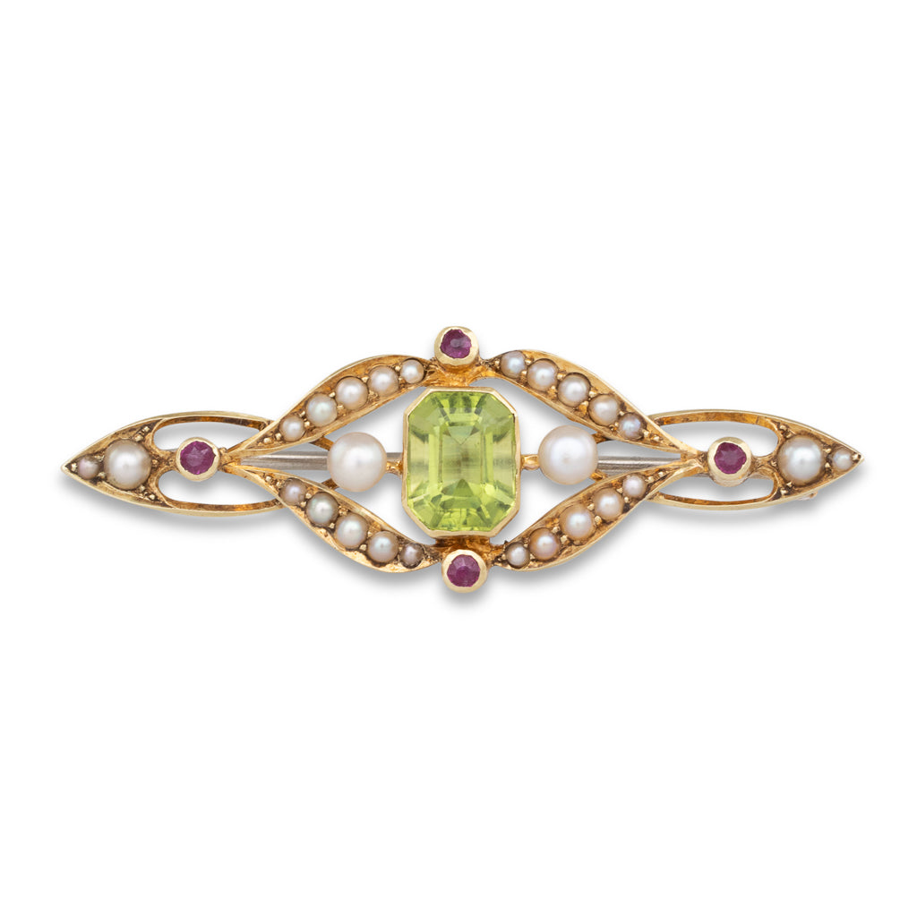 Antique Peridot and Pearl Brooch