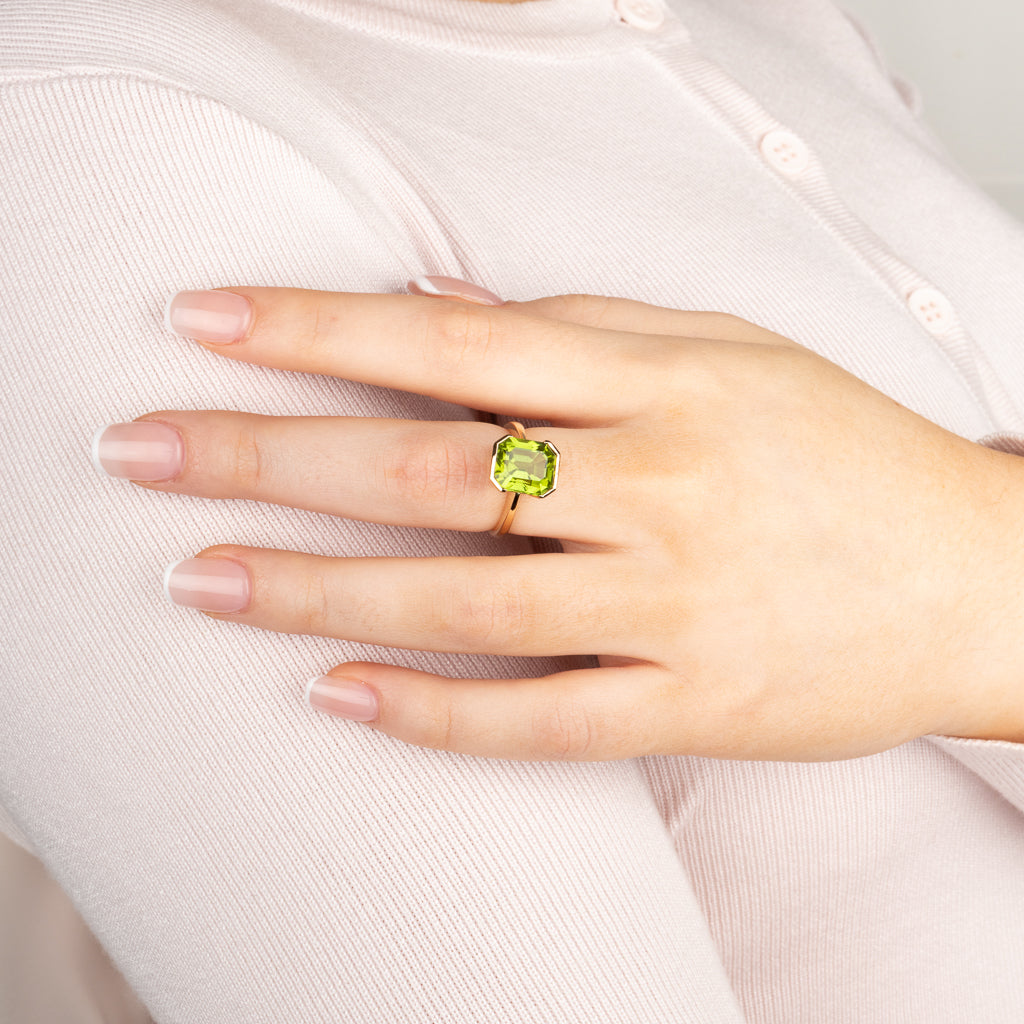Emerald Cut Peridot Ring