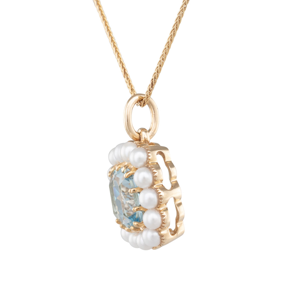 Aquamarine & Pearl Cluster Pendant