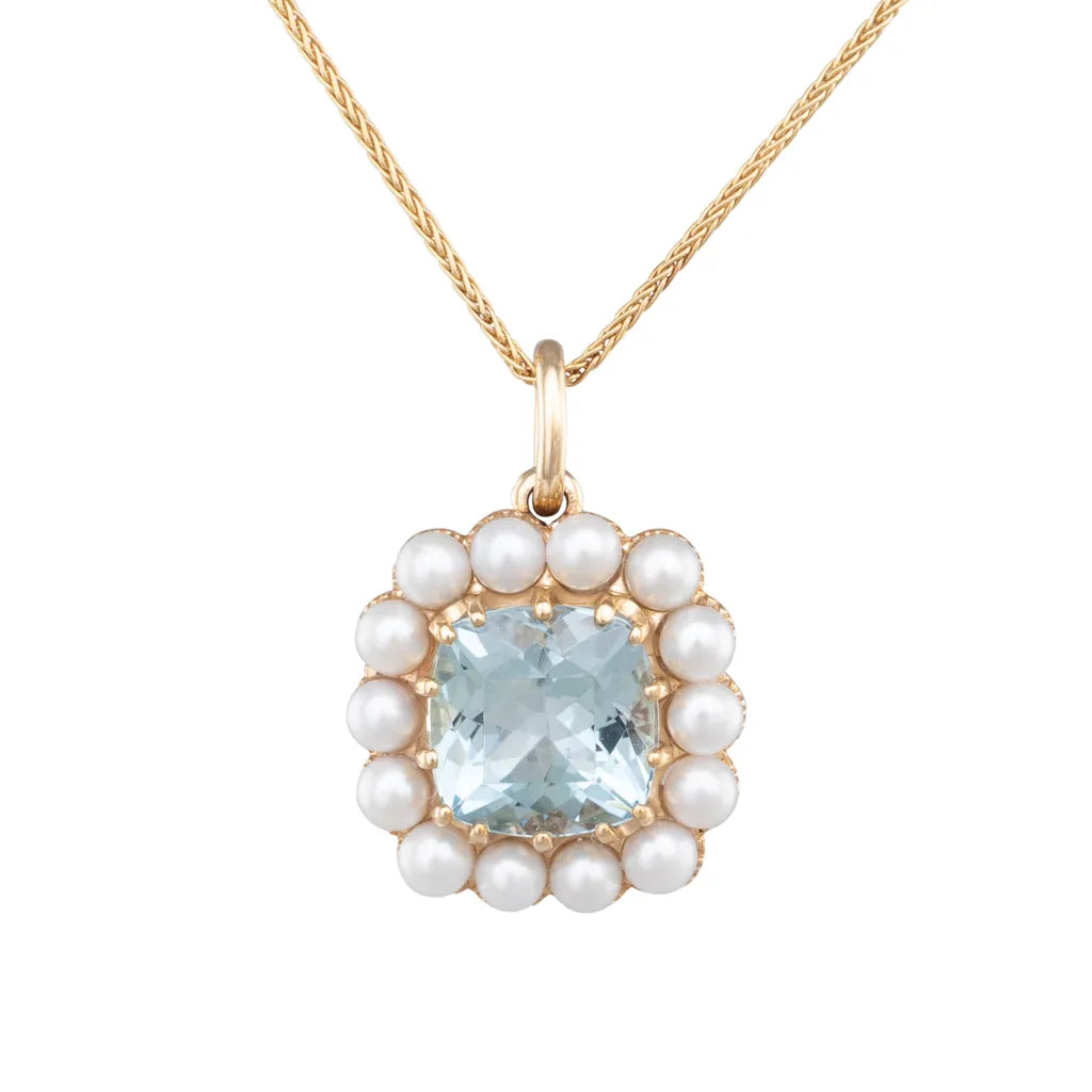 Aquamarine & Pearl Cluster Pendant