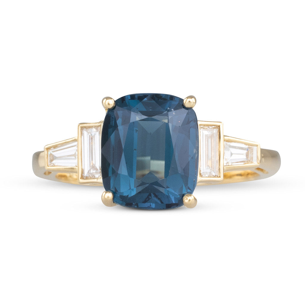 Unheated Blue Spinel & Diamond Ring
