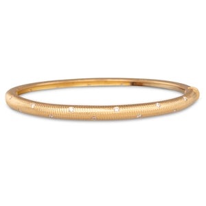 Textured Gold Bangle with Diamonds