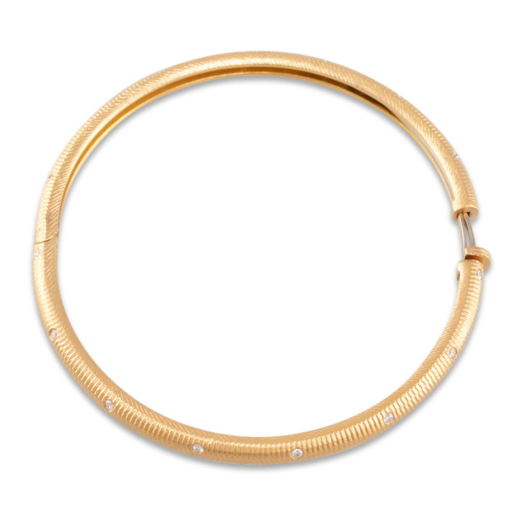 Textured Gold Bangle with Diamonds