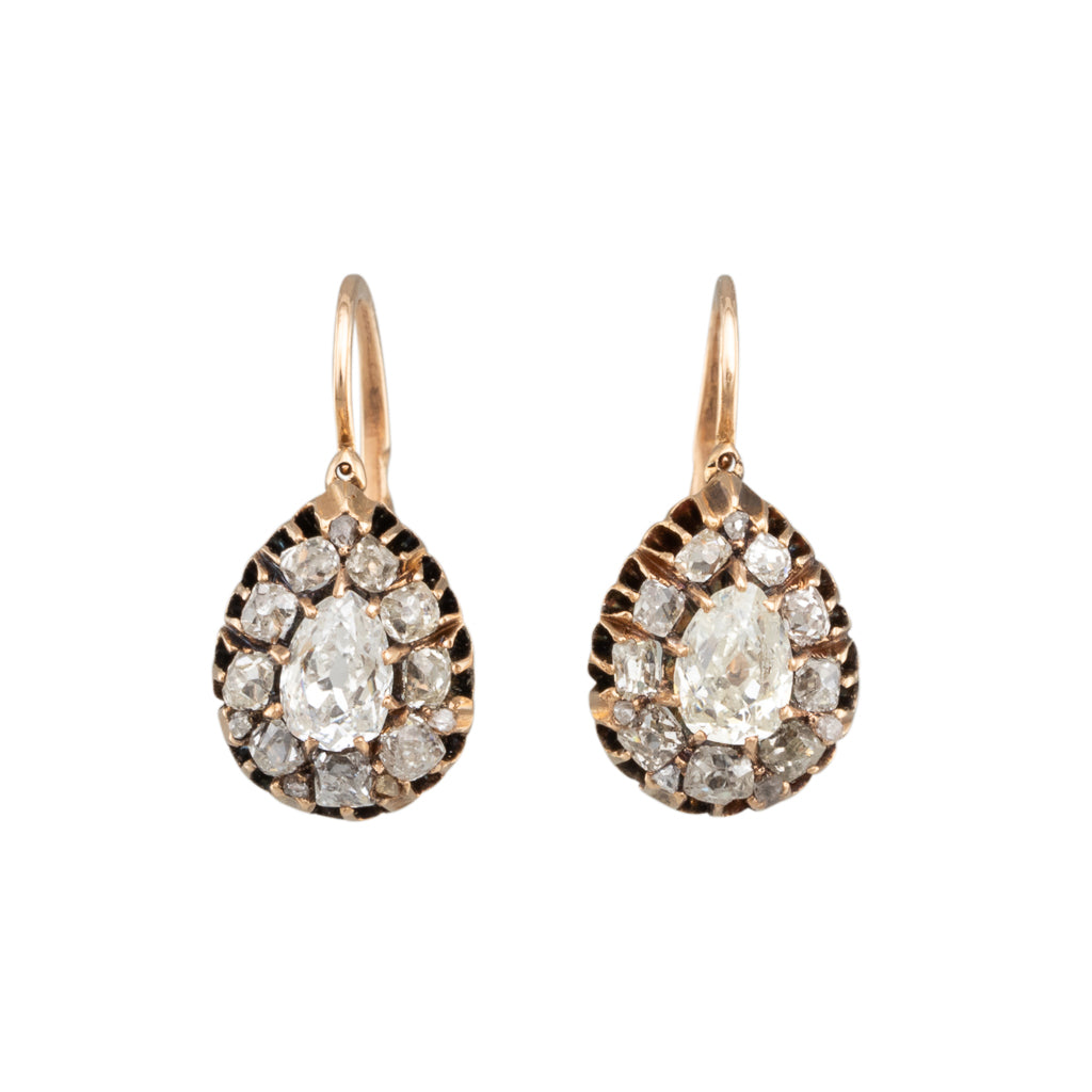 Antique Pear Cut Diamond Earrings