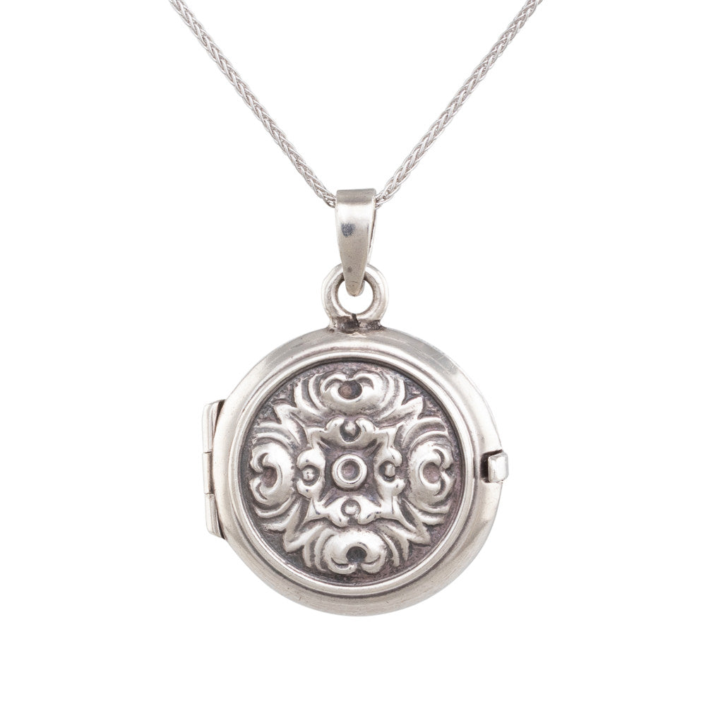 Round Silver Floral Locket